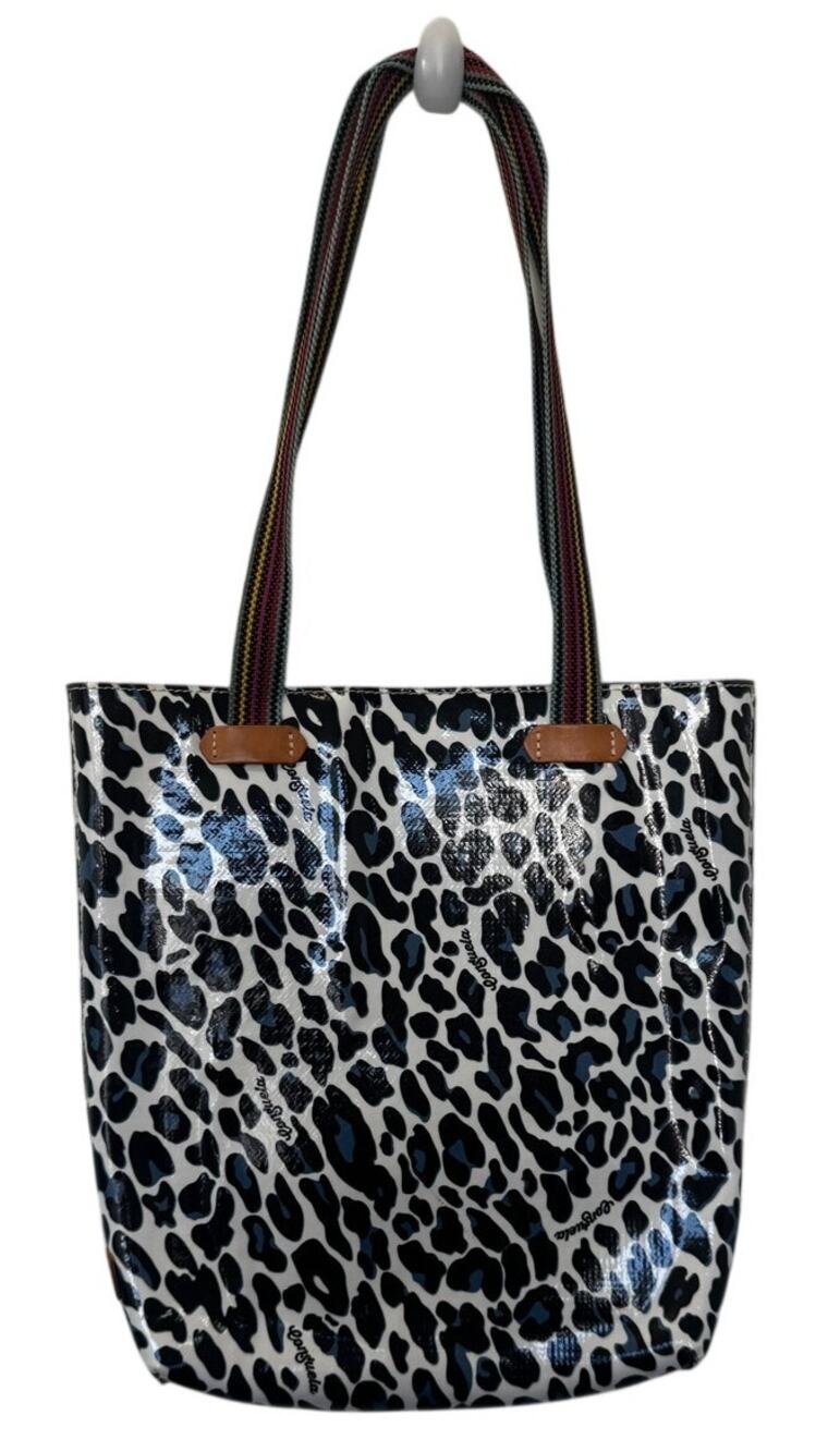 Consuela Everyday Tote Blue Leopard Print Coated Canvas Slim Shoulder Bag